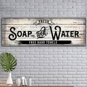 Bathroom Decor Room Sign | Vintage Bath Sign Fresh Soap and Water Wooden Bathroom Wall Art | Personalized Sign Bathroom Wall Decor