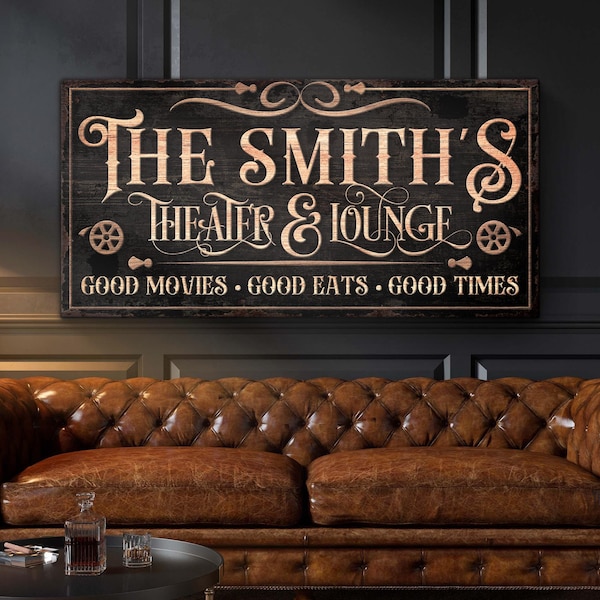 Personalized Theater SignWall Art | Movie Theater Canvas Decor | Theater Wall Decor | Custom Family Name Sign | Movie Lovers Gift Wall Decor