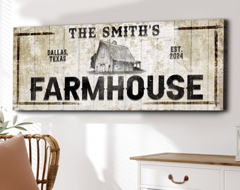 Farmhouse Wall Decor | Personalized Name Canvas Wall Art | Custom Farmhouse Sign | Vintage Farmhouse Sign | Living Room Homestead Decor