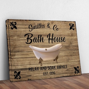 Personalized Bath House Sign | Relax Soak Unwind Family Sign | Modern Farmhouse Bathroom Wall Art | Bathroom Wall Decor |Custom Bathtub Sign