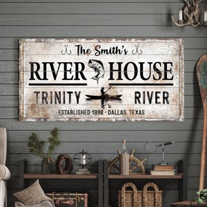 River House Wall Art | River Sign Canvas Wall Art | Personalized River House Sign | Beach Art Custom Sign | Custom Family Name Sign