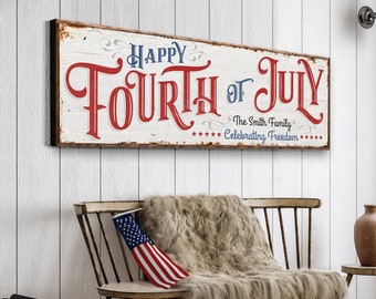 Happy 4th Of July Personalized Canvas Decor | Independence Day Canvas  Home Wall Art | Red White And Blue Canvas | Living Room Wall Decor