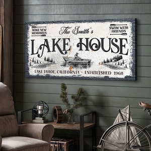 Personalized Lake Sign | Rustic Lake House Gift Wall Decor | Lake House Wall Art | Lake House Wall Art Canvas |   Lakehouse Canvas Sign