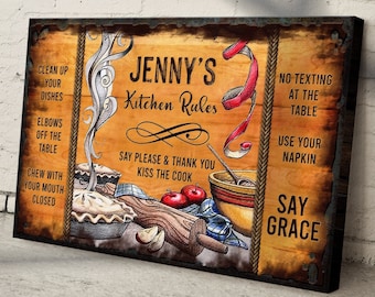 Kitchen Rules Funny Sign | Personalized Kitchen Sign | Funny Kitchen Rules Sign | Dining Kitchen Rules Wall Decor | Wall Art Kitchen Rules