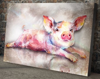 Pig Decor Animal Portrait | Pig Canvas Wall Art | Custom Portrait Farm Animal Art | Personalized Farmhouse Decor | Pet Portrait Wall Decor