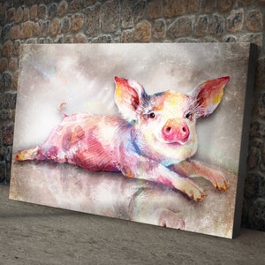 Pig Decor Animal Portrait | Pig Canvas Wall Art | Custom Portrait Farm Animal Art | Personalized Farmhouse Decor | Pet Portrait Wall Decor