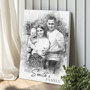 Portrait Sketch | Family Gift Wall Art | Custom Portrait Photo | Family Canvas Art | Family Portrait Wall Decor | Family Portrait Drawing