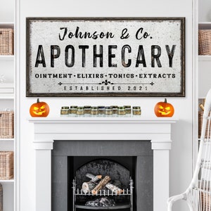 Halloween Sign Apothecary | Vintage Halloween Decor Last Name Sign | Halloween Home Decor Family Canvas | Established Sign Living Room Decor