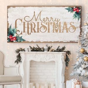 White Gold Christmas Signs | Christmas Wall Art Holiday Decor | Christmas Prints Holiday Wall Art | Personalized Merry Christmas Sign