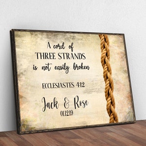 A Cord of Three Strands | Christian Wedding Sign | Bible Verse Wall Art Wedding Gift | Bedroom Wall Decor Anniversary Gift for Couple