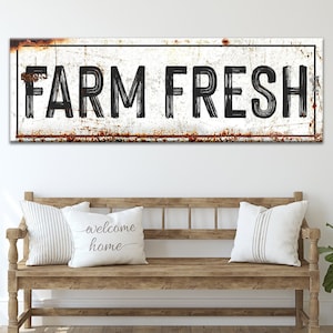 Farm Fresh Sign | Farm Sign | Farmhouse Wall Decor | Rustic Canvas Farm Wall Art | Farmhouse Style Sign Home Decor | Living Room Wall Sign