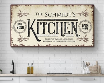 Kitchen Decor | Personalized Kitchen Sign Family Name | Kitchen Wall Decor | Farmhouse Kitchen Sign Home Decor | Moms Kitchen Wall Art