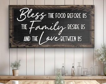 Dining Room Decor | Bless The Food Before Us Canvas Sign | Farmhouse Kitchen Sign | Kitchen Room Decor Sign | Bless The Food Prayer Canvas