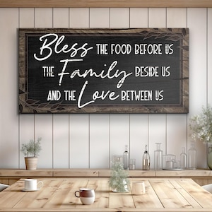 Dining Room Decor | Bless The Food Before Us Canvas Sign | Farmhouse Kitchen Sign | Kitchen Room Decor Sign | Bless The Food Prayer Canvas