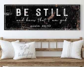 Be Still and Know That I Am God Faith Sign | Scripture Wall Art | Bible Verse Sign Church Decor | Rustic Wood Religious Sign