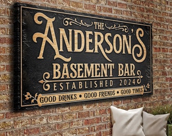 Basement Bar Sign | Custom Bar Sign | Home Canvas Bar Wall Decor | Established Bar Sign | Personalized Family Name Bar | Bar Sign For Home