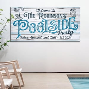 Vintage Poolside Wall Decor | Pool Sign Canvas Wall Art | Poolside Wall Art | Backyard Sign | Custom Pool Sign | Housewarming Gift