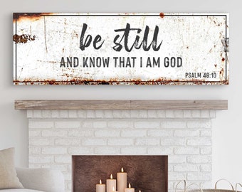 Be Still and Know That I Am God Faith Sign | Bible Verse Sign Church Decor | Scripture Wall Art | Rustic Wood Religious Sign