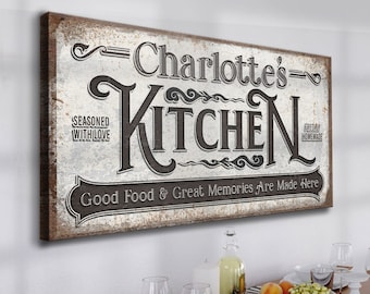 Kitchen Sign Wall Decor | Personalized Kitchen Sign | Rustic Kitchen Canvas Art | Dining Room Wall Decor |  | Vintage Kitchen Sign Canvas