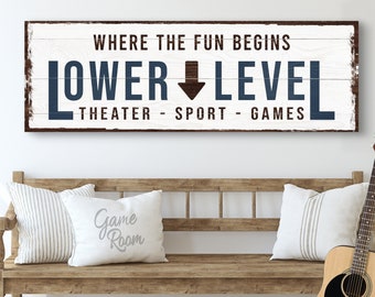 Lower Level, Game Room Decor, Basement Decor, Movie Theater Decor, Man Cave Sign, Man Cave Sign Personalized, House Warming Gifts New Home