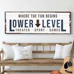 Lower Level, Game Room Decor, Basement Decor, Movie Theater Decor, Man Cave Sign, Man Cave Sign Personalized, House Warming Gifts New Home