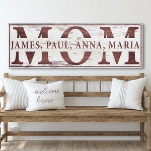 Mom Sign With Kids Names | Rustic Wall Decor Living Room Family Sign With Kids Names | Home Decor Wall Art Prints For Mothers Day Gift