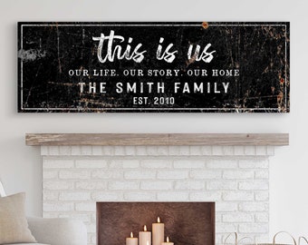 Family Canvas Wall Art | This Is Us Sign Last Name Sign | Custom Name Sign Family Canvas Wall Art | Rustic Sign Names Living Room Decor