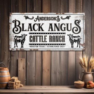 Black Angus Cattle Sign | Cattle Ranch Canvas Wall Sign | Rustic Farm ...