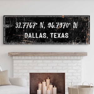 Latitude Longitude Sign | Coordinates Custom Canvas | Custom City Location Sign | Living Room Wall Decor | Above Couch Wall Art Home Decor