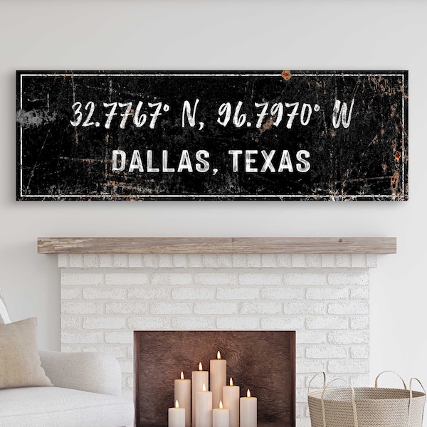 Latitude Longitude Sign | Coordinates Custom Canvas | Custom City Location Sign | Living Room Wall Decor | Above Couch Wall Art Home Decor