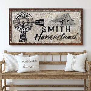 Farmhouse Wall Decor | Homestead Sign | Family Name Sign Custom Canvas | Vintage Wall Art Established Sign | Large Canvas Print