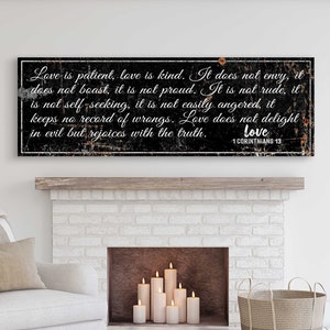 Love Is Patient Love Is Kind Bible Sign | 1 Corinthians 13 Christian Wedding Gift Wall Decor | Christian Couple Bible Verse Wall Art