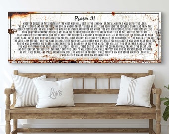 Psalm 91 Christian Wall Art | Scripture Wall Art Religious Decor | Rustic Wall Art Christian Home Decor | Christian Wall Decor Faith Sign