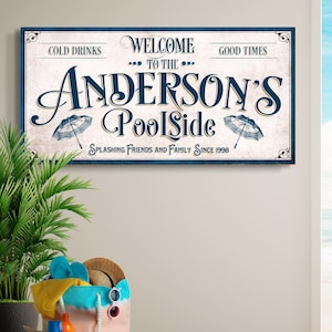 Poolside Wall Art | Vintage Poolside Wall Decor | Pool Sign Canvas Wall Art | Backyard Sign | Custom Pool Sign | Housewarming Gift