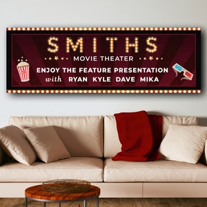 Movie Theater Sign | Home Theater Sign | Family Name Sign Movie Wall Art | Custom Sign Home Theater Decor | Movie Lovers Gift Wall Decor