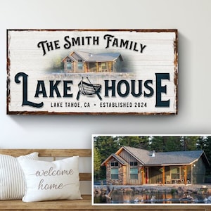 Lake House Wall Decor | Personalized Lake Sign | Lake House Wall Art | Lake House Gift Wall Art Canvas |  Rustic Lakehouse Decor