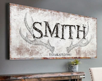 Hunting Gifts For Men | Antler Wall Art | Deer Antler Sign | Personalized Name Sign | Hunting Sign Wall Decor | Hunting Lodge Custom Canvas
