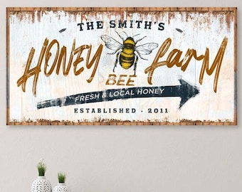 Honey Bee Sign | Local Honey Sign | Farmhouse Wall Decor | Custom Name Sign | Farmers Market Sign | Honey Bee Wall Art | Farm Canvas