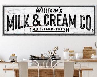 Farmhouse Kitchen Sign | Milk And Cream Sign | Farmhouse Wall Decor | Personalized Family Name Sign | Rustic Canvas | Kitchen Wall Art