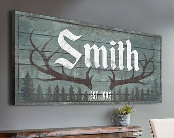 Hunting Gifts For Men | Deer Sign | Custom Hunting Sign | Personalized Gift For Hunter | Antler Wall Art | Cabin Canvas | Hunting Lodge Sign