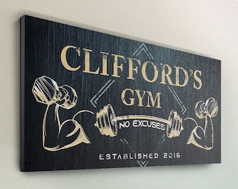 Home Gym Sign No Excuses Custom Name Workout Room Wall Art Cross Fit Decor