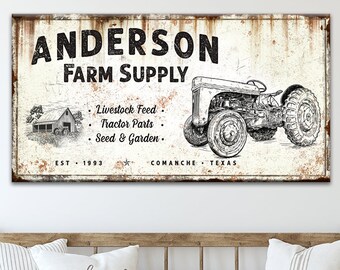 Letrero de granja / Letreros de tractor / Decoración de pared de granja / Letrero de granja personalizado / Impresión rústica de granero en lienzo / Letrero con nombre de familia / Arte de pared con apellido