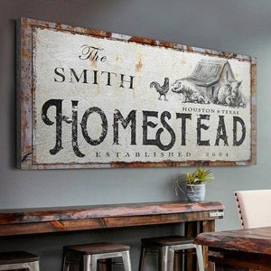 Homestead Farmhouse Sign Home Decor Family Farm Sign Industrial Print Canvas Wall Art Rustic Personalized Gift for Home Housewarming