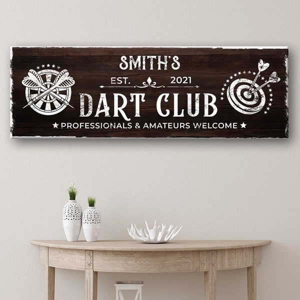 Dart Sign | Personalized Dart Club Sign | Dart Room Decor Wall Art | Game Room Wall Décor Welcome Sign | Dart Club Gamer Gift Canvas Sign