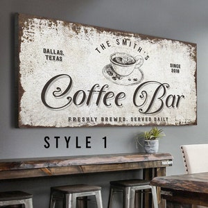 Coffee Bar Sign Freshly Brewed Coffee Beans Artwork Large Wall Art Coffee Station Sign Personalized Housewarming Gift for Coffee Lovers