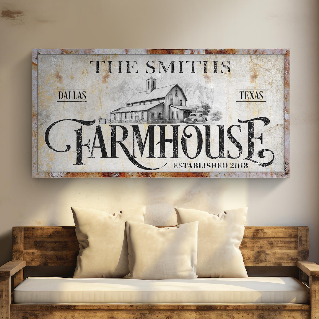 Rustic Farmhouse Wall Art | Family Name Established Sign | Farmhouse ...
