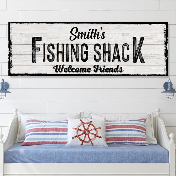 Fishing Sign | Personalized Name Fishing Shack Sign | Welcome Friends Fish Wall Art | Lake House Fishing Shop Décor | Gift For Fisherman