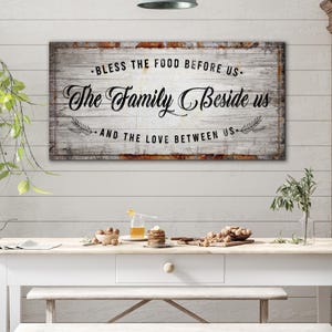 Bless The Food Before Us Wall Decor | Dining Room Decor | Farmhouse Kitchen Wall Art | Kitchen Room Decor | Bless The Food Prayer Canvas