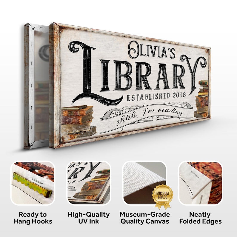 Custom Library Sign | Reading Corner Sign Decor | Bookshelf Sign ...