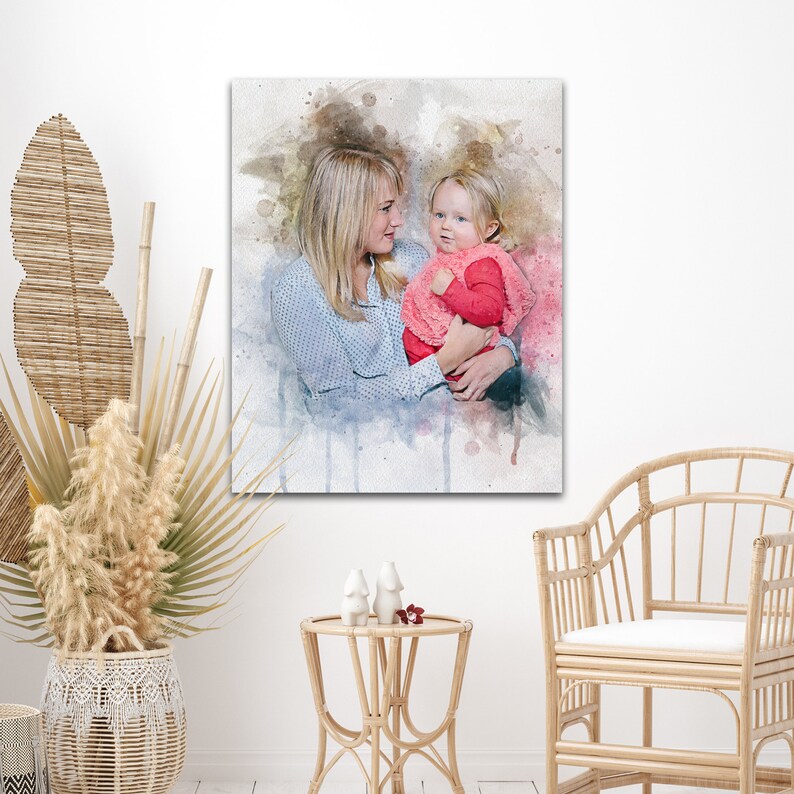 Mothers Day Gift From Daughter | Digital Family Photo Wall Decor | Mother Daughter Gift Family Canvas Art | Mommy and Me Portrait Wall Art image 3